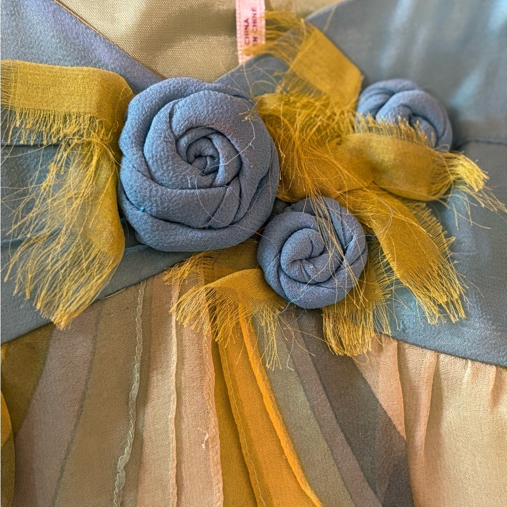 Free People Boho Pastel Chiffon Dress w/ Floral Appliqué — Size 6